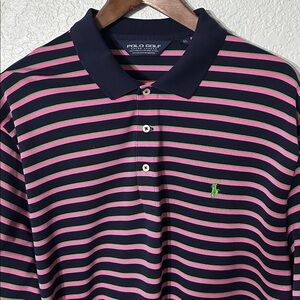 Polo Golf Ralph Lauren Men Striped Pink Blue Classic Shirt 100% Pima Cotton XL‎